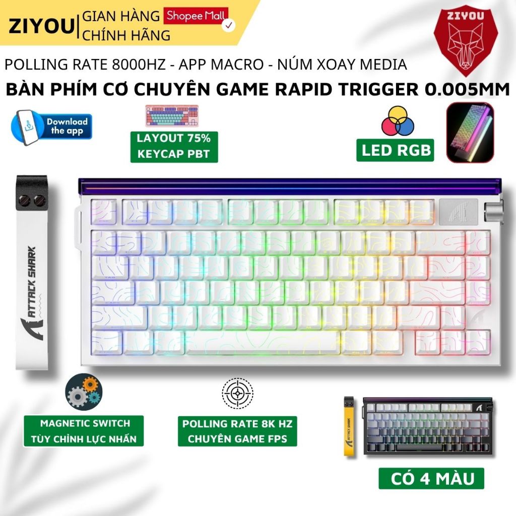 Bàn Phím Cơ Gaming Ziyou Attack Shark R85 HE LED RGB Neon Rapid Trigger ...