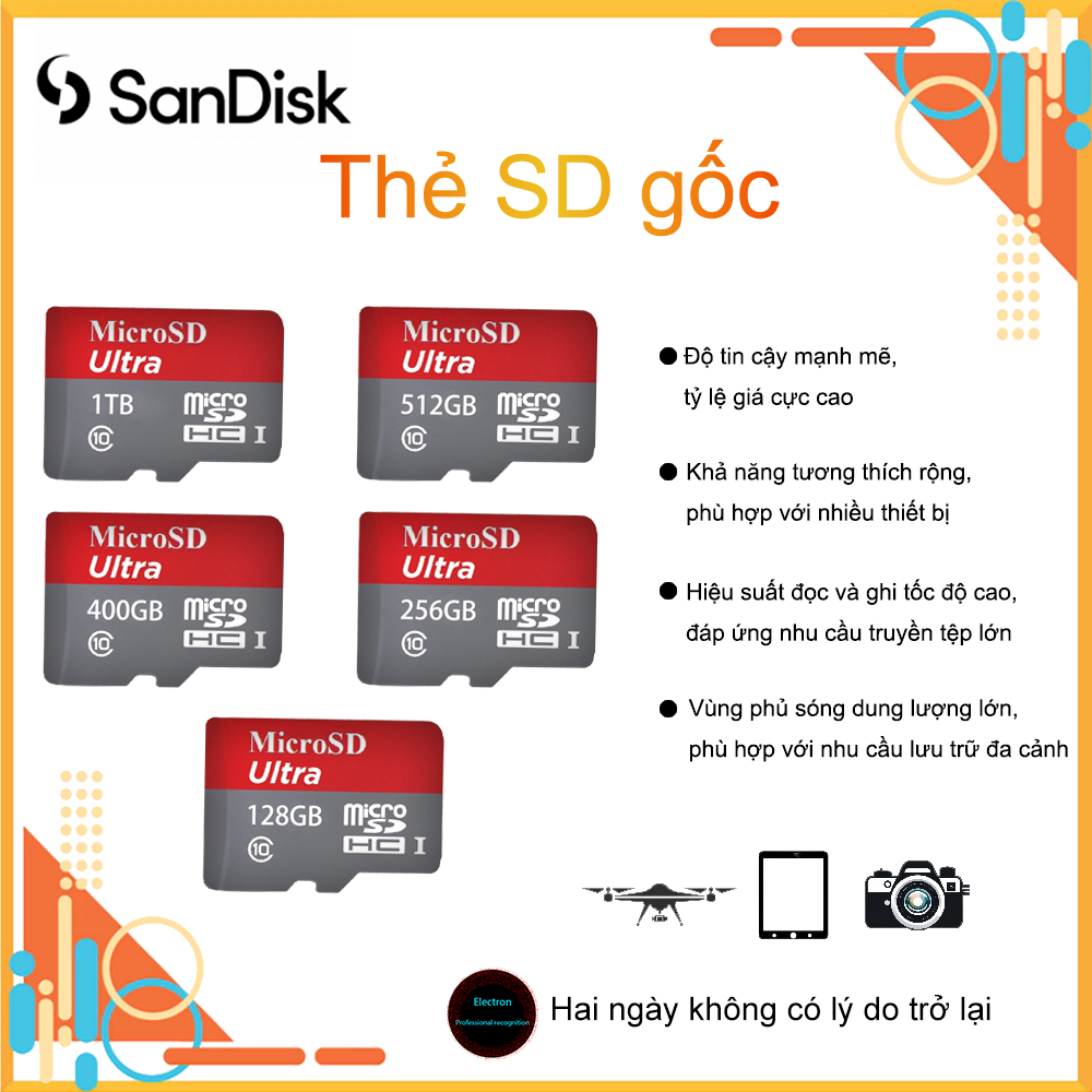 Thẻ Nhớ SanDisk Ultra 32GB 64GB 128GB Cho Điện Thoại Camera Hành Trình Máy Ảnh Máy Chơi Game Switch Chính Hãng BH 5 Năm