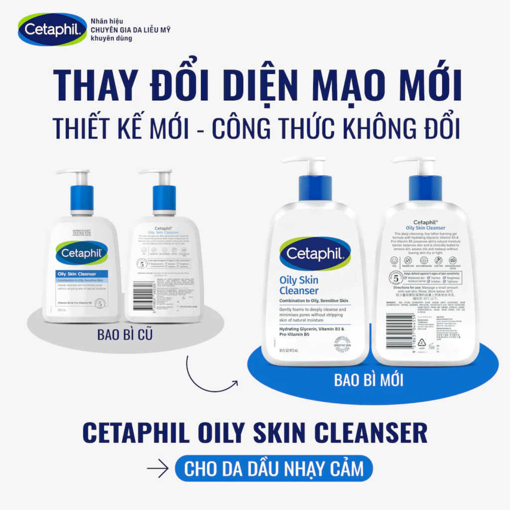 Sữa rửa mặt dịu lành cho da dầu nhạy cảm CETAPHIL OILY SKIN CLEANSER 473ml Dưỡng Da Hiệu Quả