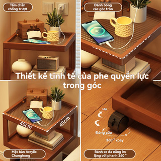 Tủ gỗ đầu giường Giá lưu trữ tối giản Tủ đầu giường có bánh xe Bàn cà phê gỗ nguyên khối Bàn vuông nhỏ bằng kính