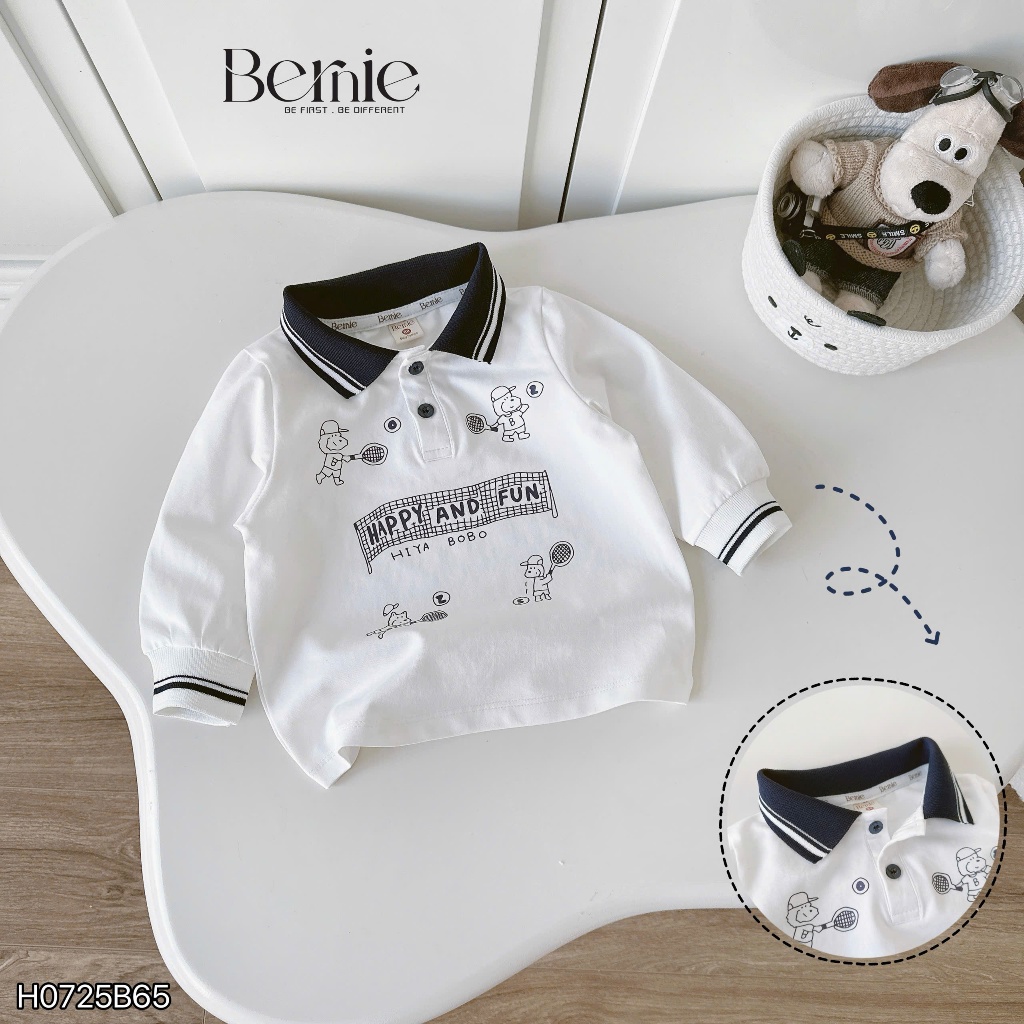 Bộ polo happy and fun áo cotton quần giả bò/jeans bé trai, bộ polo cổ đức cho bé H0725B65