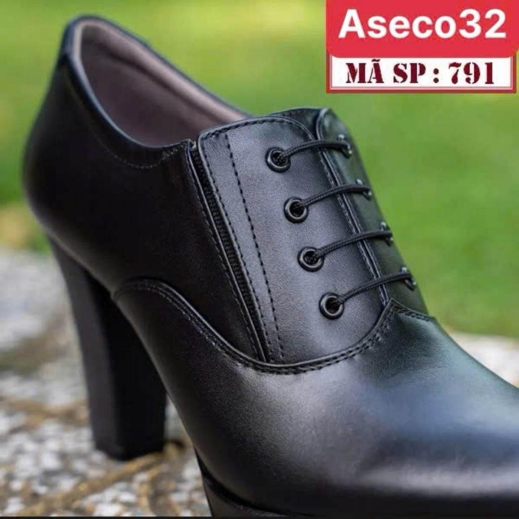 Giày Da Nữ Đế Cao 9cm ASECO, Da Cao Cấp Mềm Mịn, Đế TPR Chắc Chắn, Thiết Kế Giả Buộc Dây