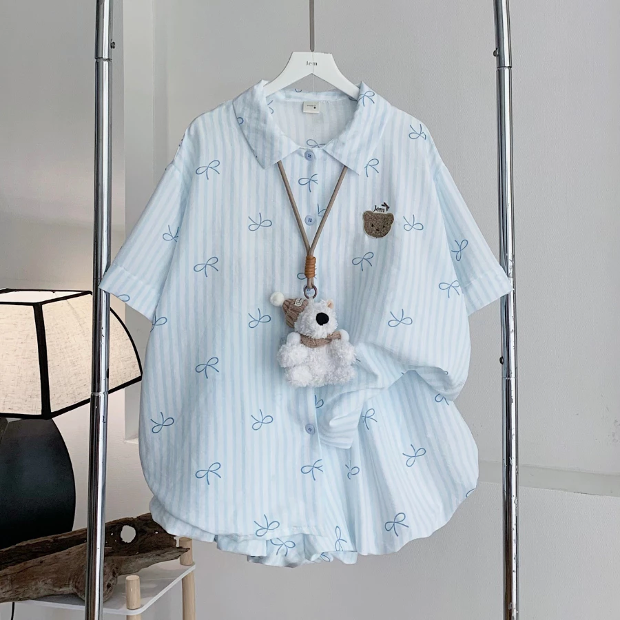 [JEMCLOSET] SET BỘ ĐỒ QUẦN BÍ NGẮN HOẠ TIẾT SỌC NƠ FORM RỘNG CHẤT ĐŨI - 8205 - JINI