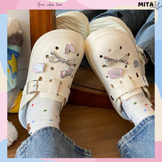 Dép sục nữ đế cao 5cm kèm charm Mèo nơ bạc SR V2 kiểu sandal dễ thương năng động Mita CS-199