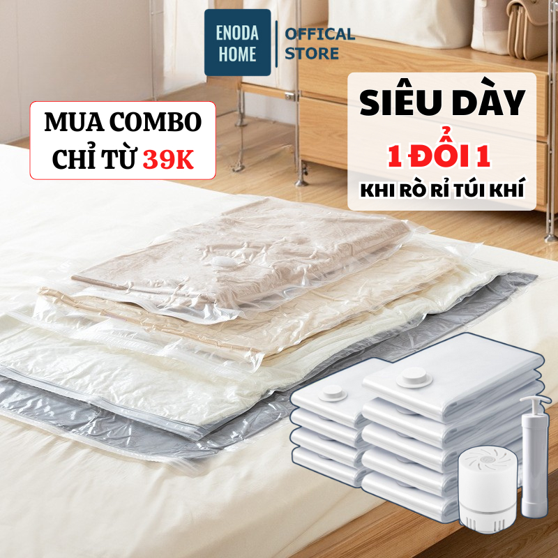 [Kèm Bơm] Túi Hút Chân Không ENODA HOME Loại Siêu Dày, Túi Bảo Quản Quần Áo, Chăn Nệm 4 Size M002