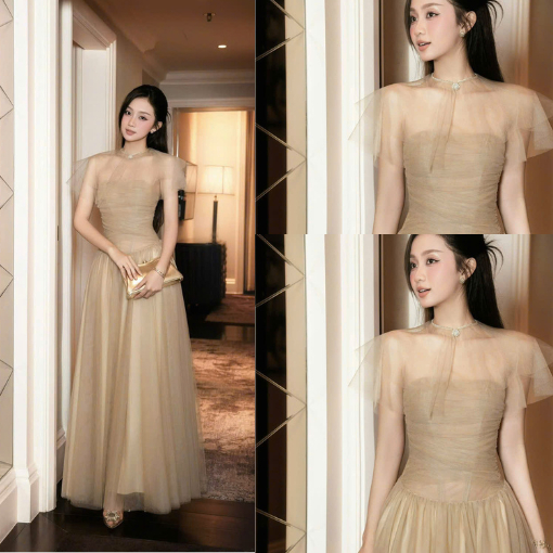 ZIMM STORE -Đầm voan dài cao cấp phong cách công chúa, chất lưới mịn tôn da sáng