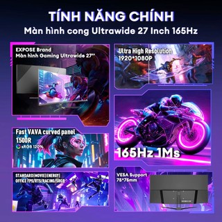 EXPOSE Màn Hình 24 Inch 165Hz/1ms FHD 1080P IPS 24Inch Hỗ trợ HDMI/VGA/DP HDR400 Bảo hành 3 năm