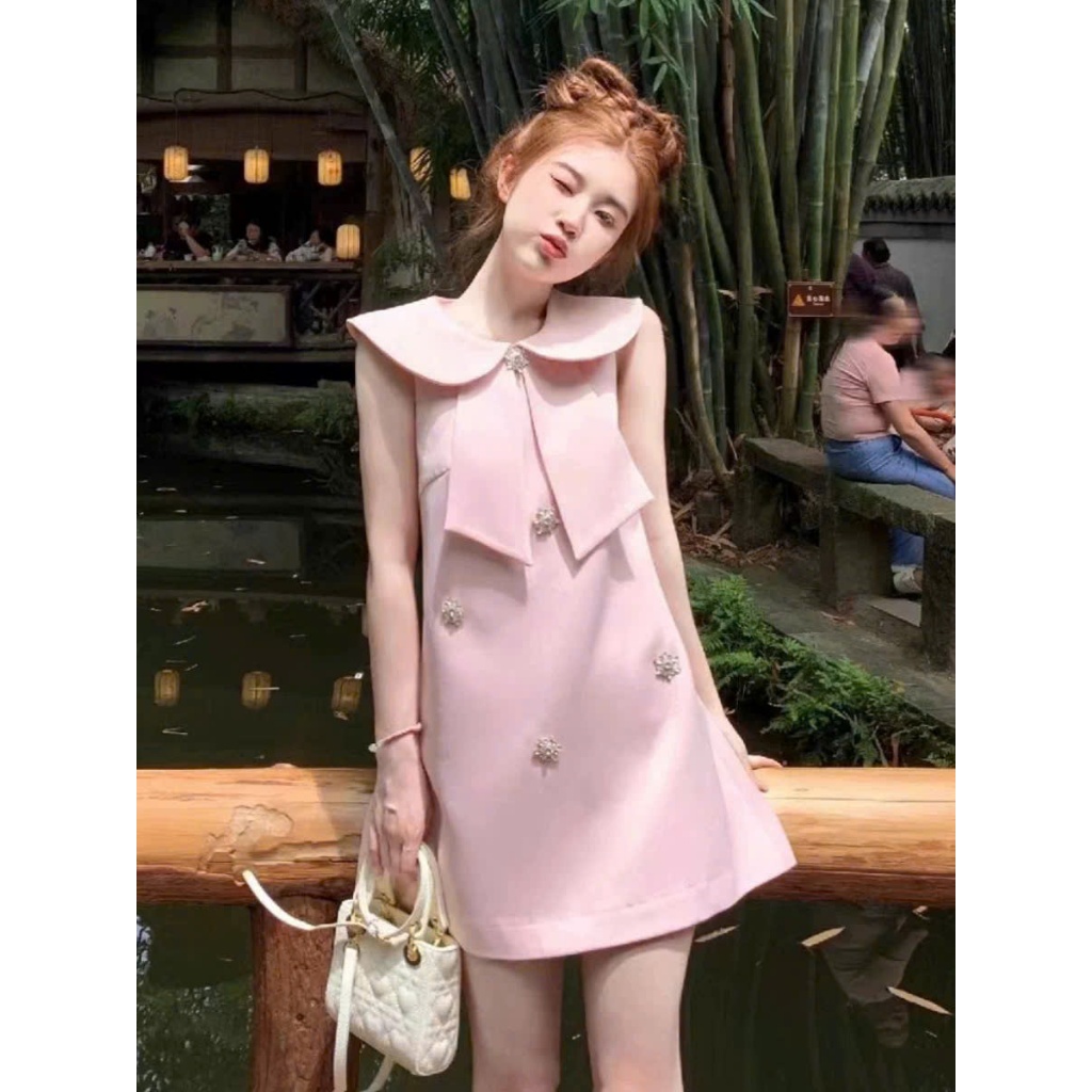 Váy đầm hồng bé gái cổ nơ đính hột lấp lánh xinh xắn dự tiệc, sinh nhật,đầm công chúa cho bé gái size đại và mẹ 13-56kg