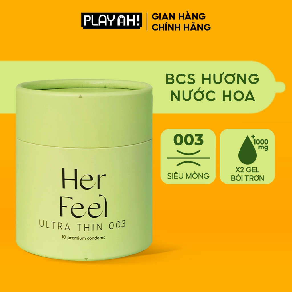 Bao cao su PlayAh Her Feel Ultra Thin 003 Hộp 3/10 Size 52mm Siêu Mỏng Nhiều Gel Cao Cấp