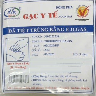 Thùng 50-100 gói Gạc y tế tiệt trùng  ĐÔNG PHA. Gạc 8 lớp kích thước 5x6 ,8x9 ,10x10.