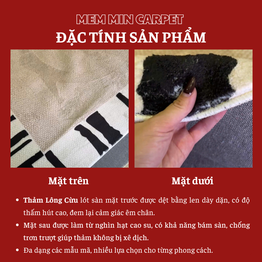 Thảm Lông Nhung Rome Luxury Decor Phòng Khách, Phòng Ngủ, Trang Trí Nhà Cửa - MemMinCarpet - TH115