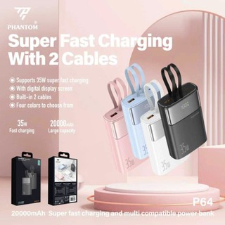 [Có 3C] Cục Tích Điện PHANTOM P64 20000mAh TypeC PD 35W & USB-A QC 3.0 22.5W, Kèm 2 Cáp sạc ra
