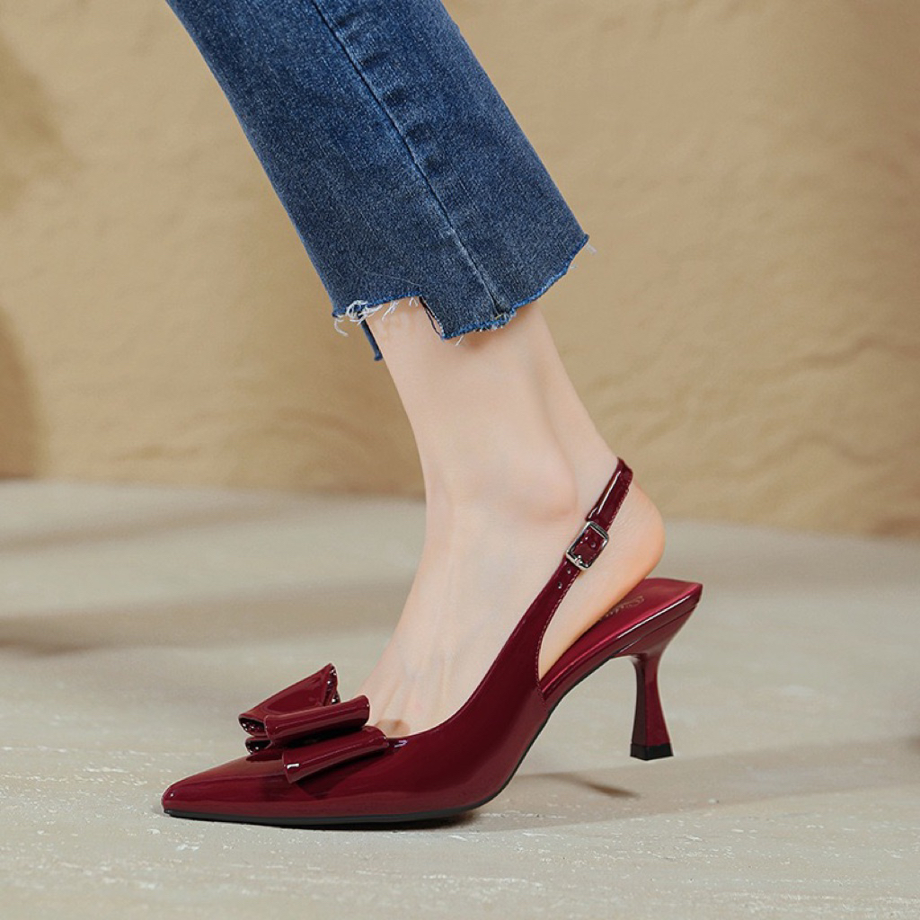 Giầy cao gót Quảng châu cao cấp nơ xinh quai cài chiều cao 7cm (HT5018-22)