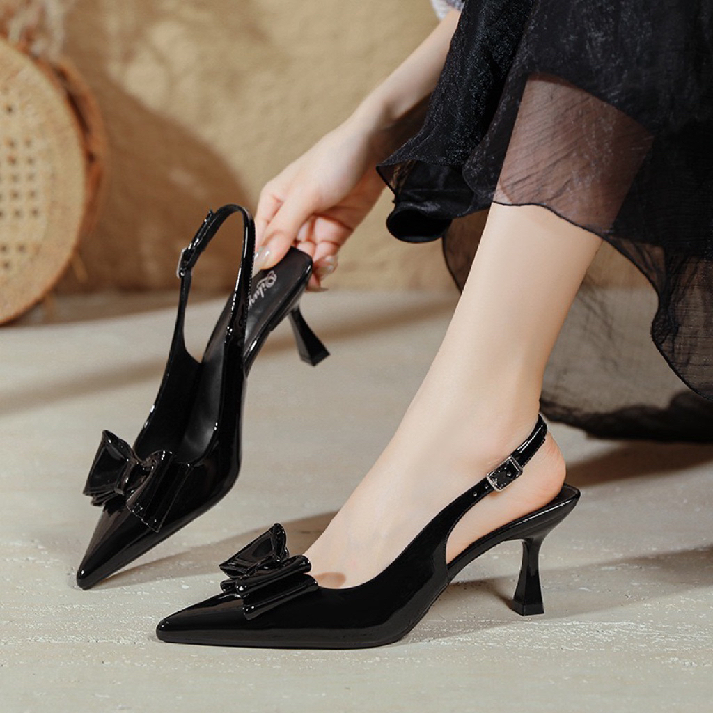 Giầy cao gót Quảng châu cao cấp nơ xinh quai cài chiều cao 7cm (HT5018-22)