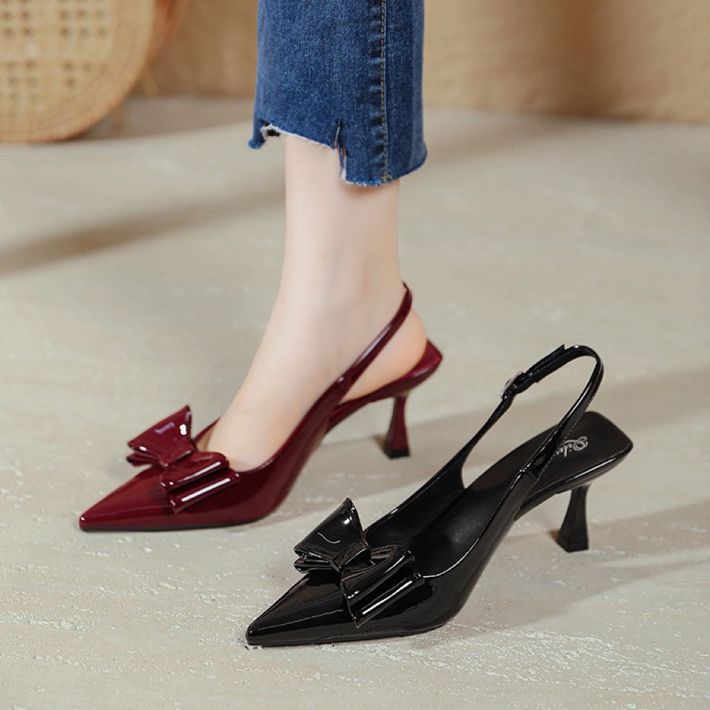 Giầy cao gót Quảng châu cao cấp nơ xinh quai cài chiều cao 7cm (HT5018-22)