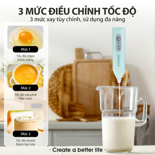 (BH 1 năm) Máy tạo bọt cafe Samono SW-MFB20 xanh mint, 3 tốc độ, cầm tay không dây, hỗ trợ sạc pin tiện lợi sử dụng