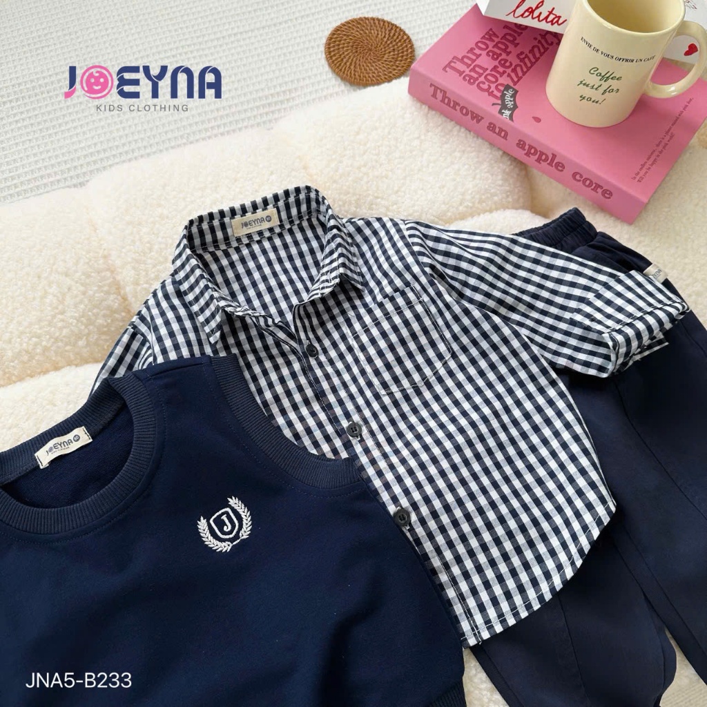 Bộ gile kẻ 3 chi tiết (sơ mi, gile, quần kaki), set công tử bảnh bao cho bé Jna5-B233