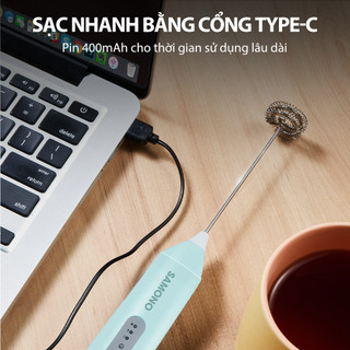 (BH 1 năm) Máy tạo bọt cafe Samono SW-MFB20 xanh mint, 3 tốc độ, cầm tay không dây, hỗ trợ sạc pin tiện lợi sử dụng