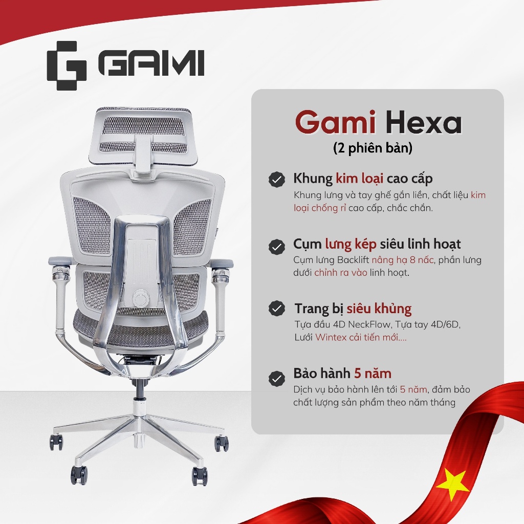 Ghế công thái học Gami Hexa