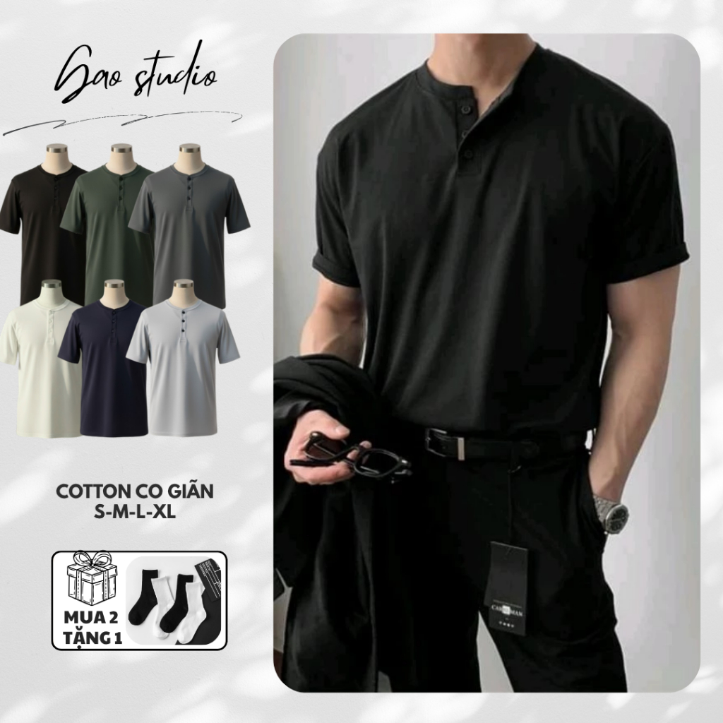 Áo Polo cổ tàu nam áo thun nam cổ tàu kiểu dáng Hàn Quốc form ôm nhẹ vải cotton mềm co giãn