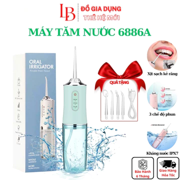 Máy Tăm Nước Oral Irrigator 6886A, Máy Tăm Nước Cầm Tay Vệ Sinh Răng 4 Đầu Tăm Bình Chứa 220ML