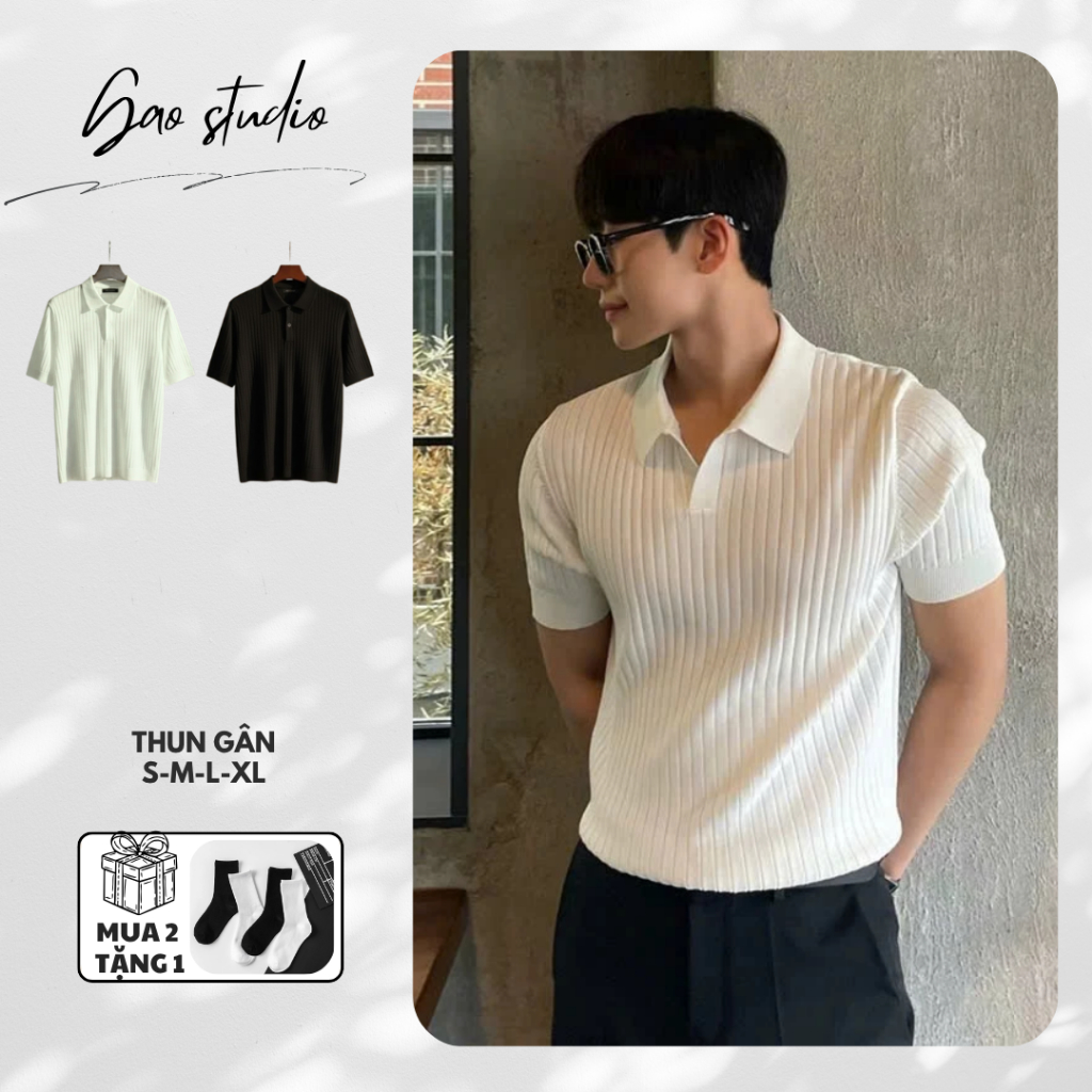 Áo Polo nam cổ V vải thun gân cotton trơn Basic co giãn phong cách sang trọng, nam tính, thanh lịch G001