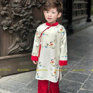 Aó dài đôi bé trai bé gái chất lụa màu trắng,áo dài mặc tết cho bé gái bé trai 10-30kg