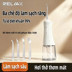 RELAAX - Tăm Nước Đa Chế Độ, Máy Tăm Nước Cầm Tay Mini Du Lịch - Làm Sạch Sâu & Massage Nướu - Tặng Kèm 4 Đầu Phun