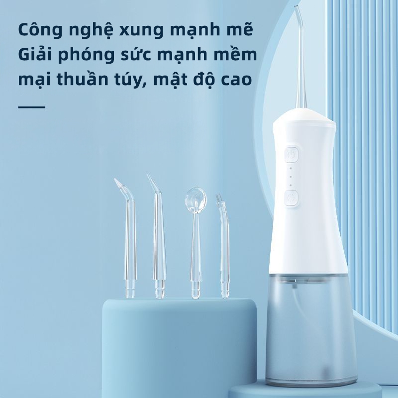 RELAAX - Tăm Nước Đa Chế Độ, Máy Tăm Nước Cầm Tay Mini Du Lịch - Làm Sạch Sâu & Massage Nướu - Tặng Kèm 4 Đầu Phun