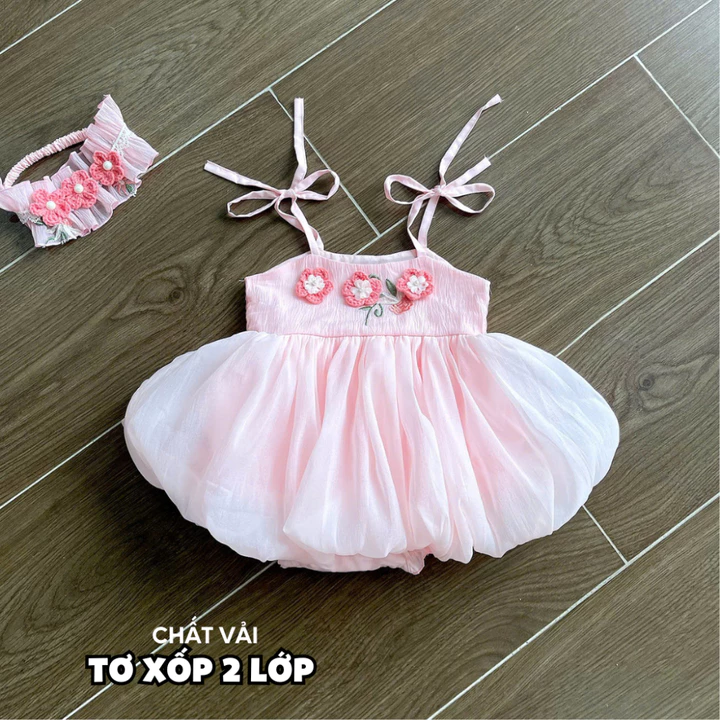 3-11kg Body váy hoa bí hồng RIOKIDS, quần áo cho bé gái sơ sinh đầy tháng thôi nôi BD253