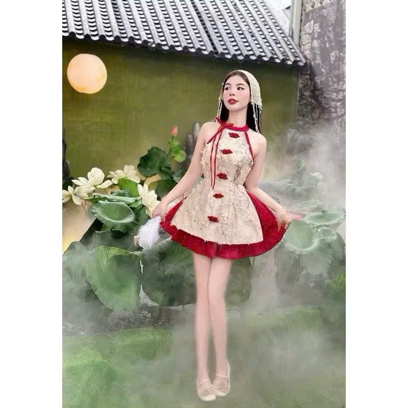 Sét yếm chân váy bé gái, sét váy áo cổ tàu cách tân bé gái sành điệu, dễ thương size đại cho mẹ và bé gái 3-16 tuổi