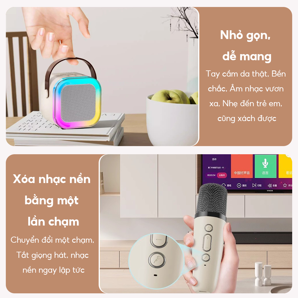 Loa Bluetooth Hát Karaoke Không Dây K12 KYNIO Tặng Kèm 2 Mic Thiết Kế Nhỏ Gọn Để Bàn Đem Đi Du Lịch