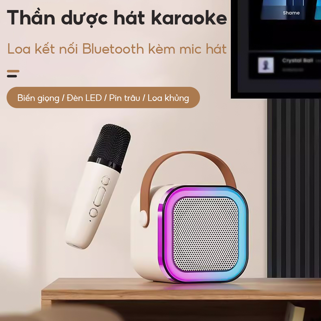 Loa Bluetooth Hát Karaoke Không Dây K12 KYNIO Tặng Kèm 2 Mic Thiết Kế Nhỏ Gọn Để Bàn Đem Đi Du Lịch