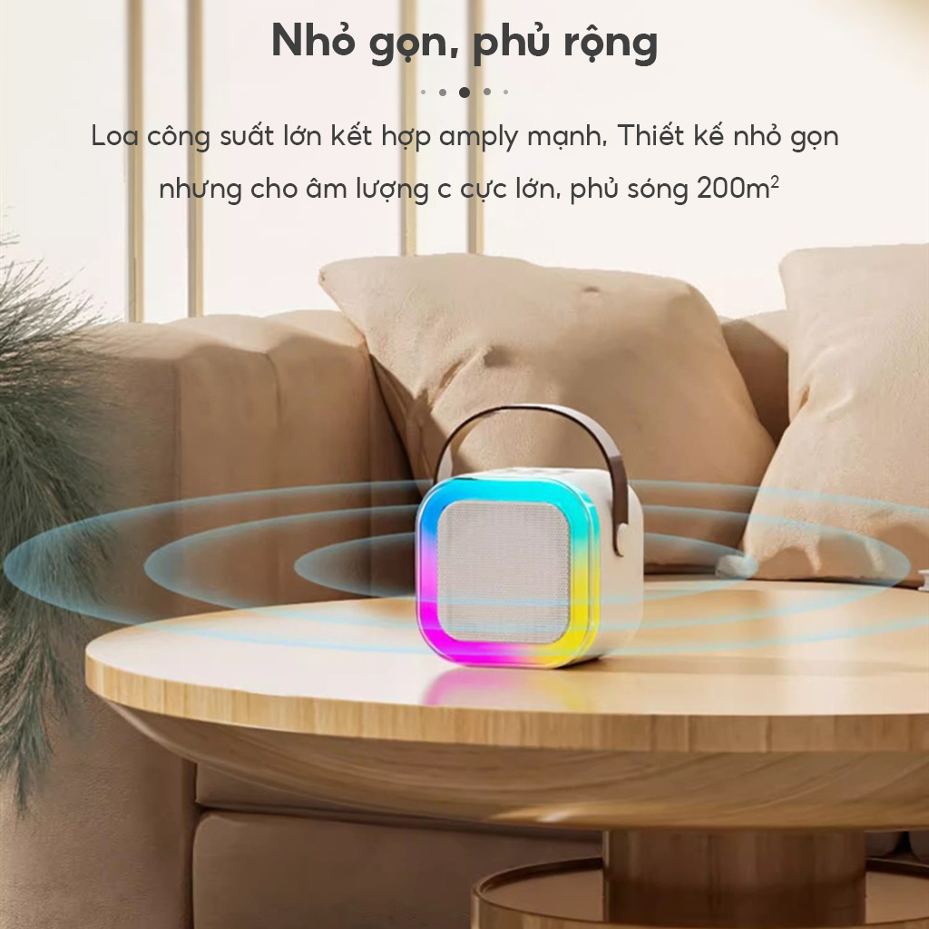 Loa Bluetooth Hát Karaoke Không Dây K12 KYNIO Tặng Kèm 2 Mic Thiết Kế Nhỏ Gọn Để Bàn Đem Đi Du Lịch