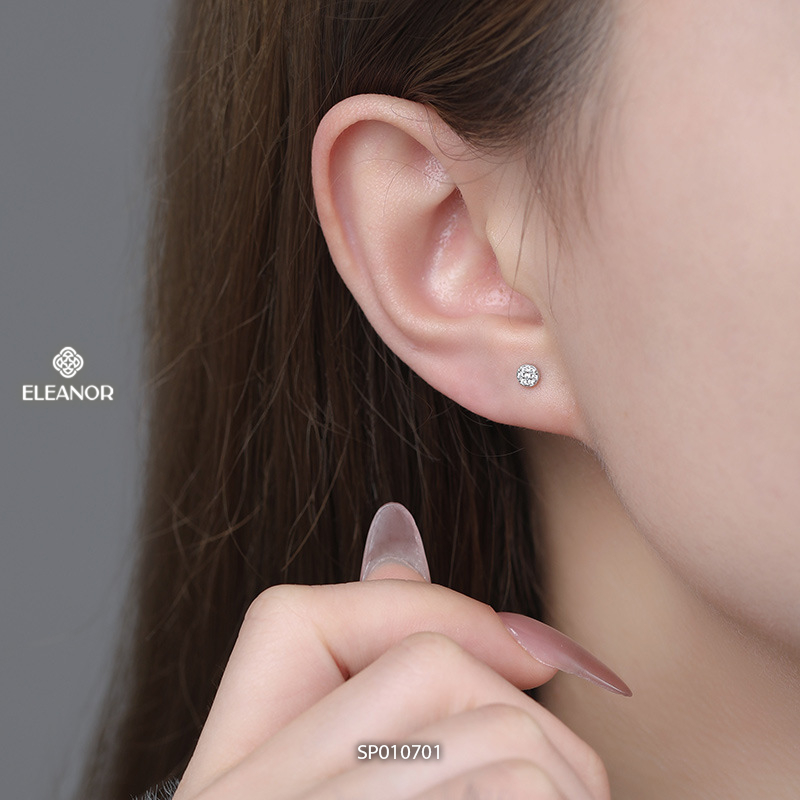 Bông tai nữ chuôi bạc 925 Eleanor Accessories đính đá phụ kiện trang sức khuyên tai mini 10701
