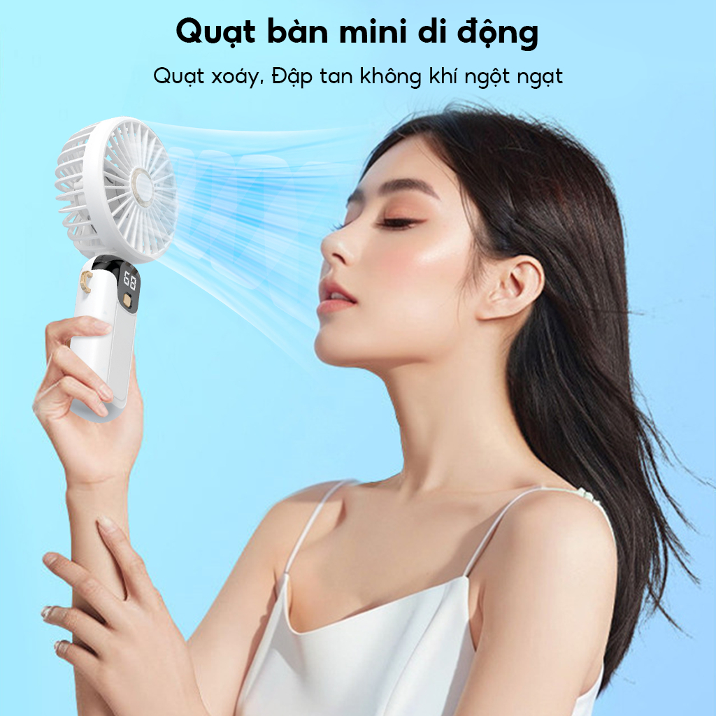 Quạt cầm tay mini gấp gọn 10000MHA Xoay 90 độ Điều chỉnh gió 5 tốc độ có hương liệu
