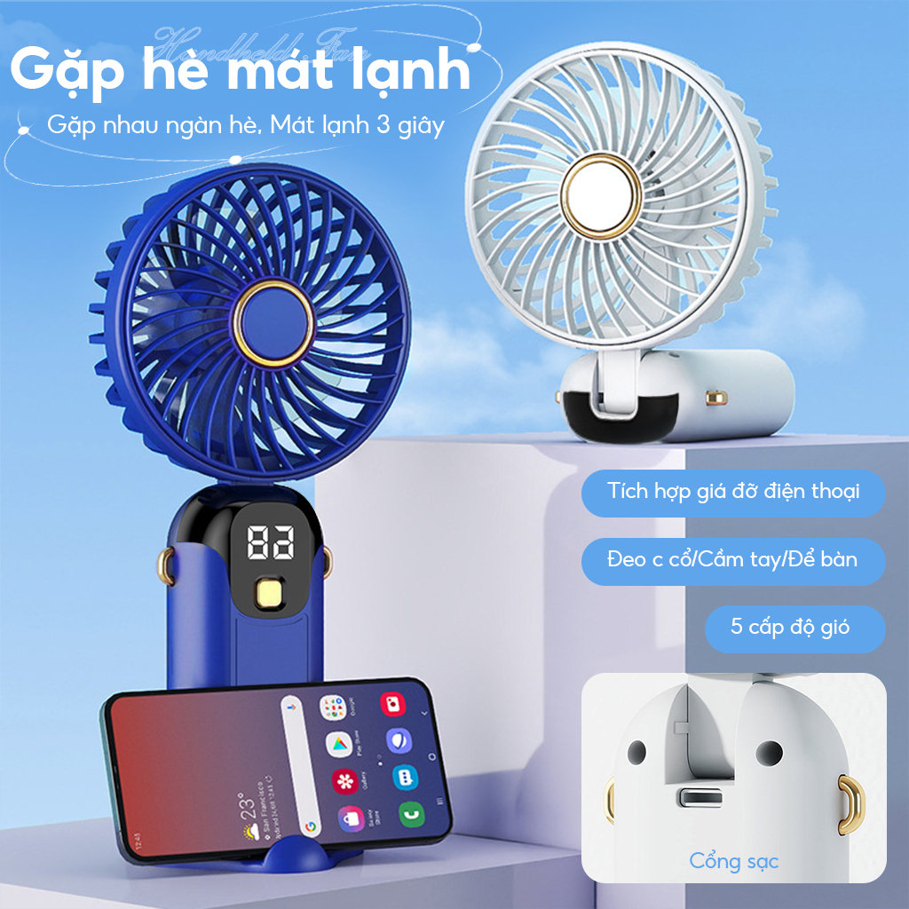 Quạt cầm tay mini gấp gọn 10000MHA Xoay 90 độ Điều chỉnh gió 5 tốc độ có hương liệu