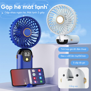 Quạt Cầm Tay Mini  Tích Điện ,Pin Sạc 10.000mAh,5 Tốc Độ Gió Có Dây Đeo Cổ,Đèn LED Hiển Thị Mẫu Mới