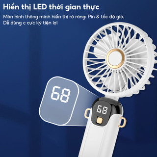 Quạt Cầm Tay Mini  Tích Điện ,Pin Sạc 10.000mAh,5 Tốc Độ Gió Có Dây Đeo Cổ,Đèn LED Hiển Thị Mẫu Mới
