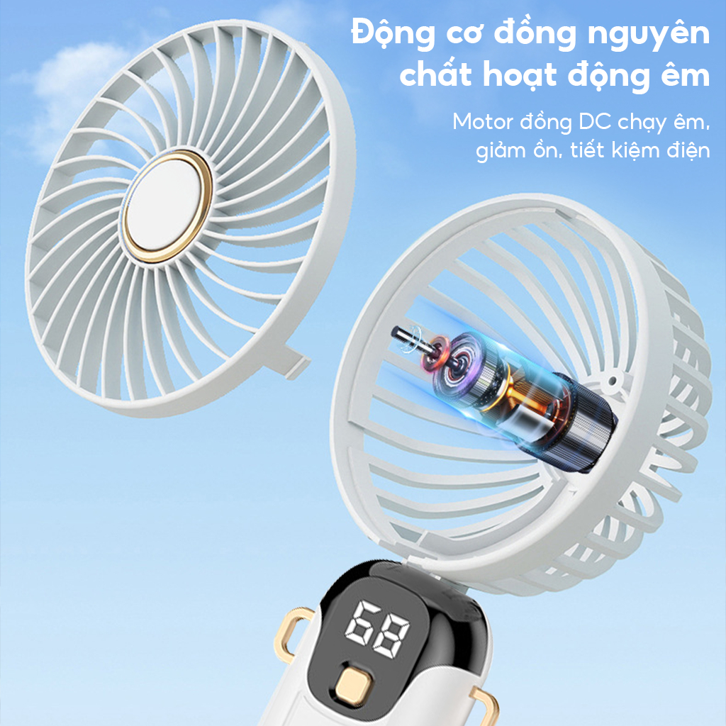 Quạt cầm tay mini gấp gọn 10000MHA Xoay 90 độ Điều chỉnh gió 5 tốc độ có hương liệu