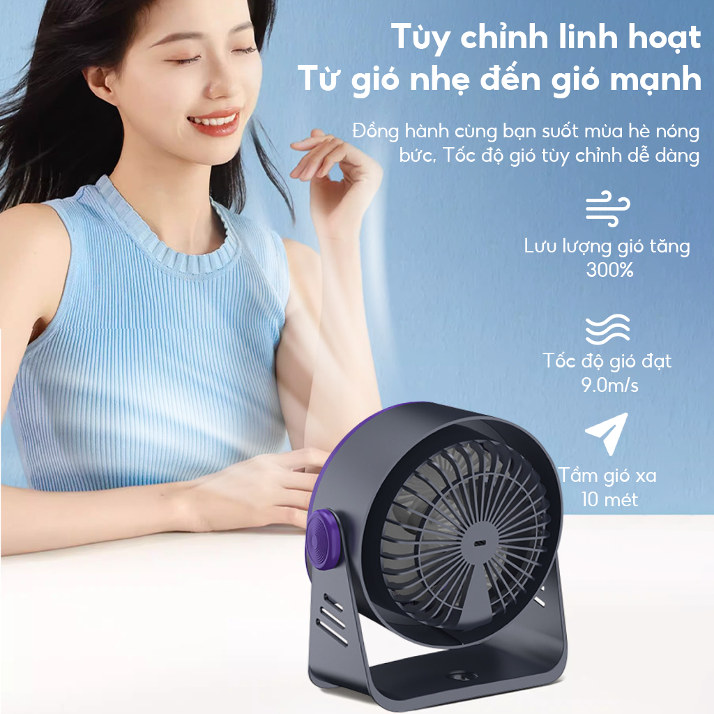 Quạt Bàn/Quạt Kẹp ONR Siêu Pin - 100 Cấp Gió Turbo, Màn Hình LED, Gió Mạnh Tiết Kiệm Điện, Thiết Kế Treo Tường