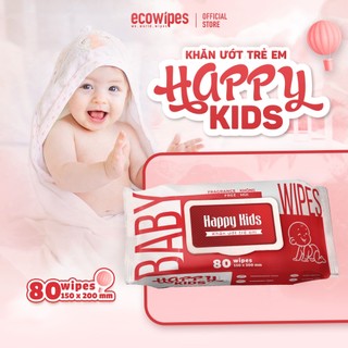 Thùng 10 gói khăn ướt Happy Kids Đỏ gói 80 tờ không mùi