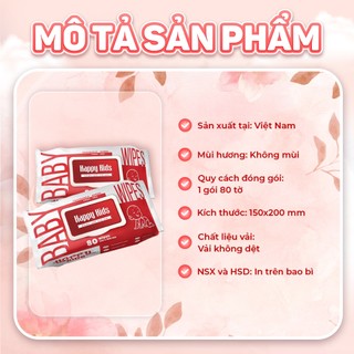 Thùng 10 gói khăn ướt Happy Kids Đỏ gói 80 tờ không mùi