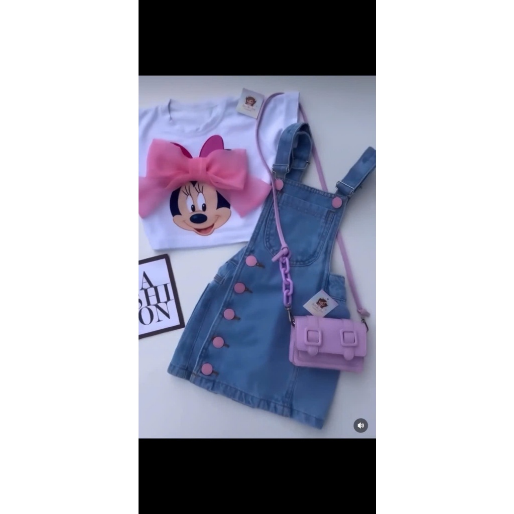 Set áo mickey và yếm jean bé gái dầy dặn dễ thương năng động siêu đáng yêu trendy,cho bé gái và mẹ yêu từ 13-56kg