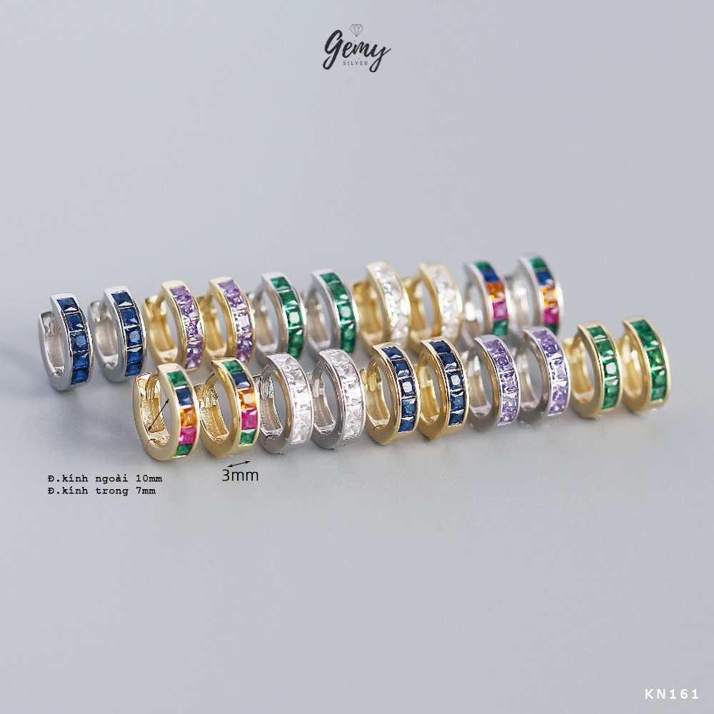 Khuyên tai nam bạc 925 hoa tai đá tròn Form nhỏ nhiều màu basic KN161 (1 chiếc)  | GEMY SILVER