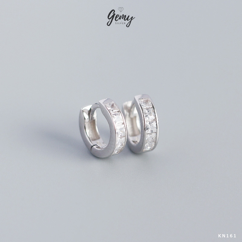Khuyên tai nam bạc 925 hoa tai đá tròn Form nhỏ nhiều màu basic KN161 (1 chiếc)  | GEMY SILVER