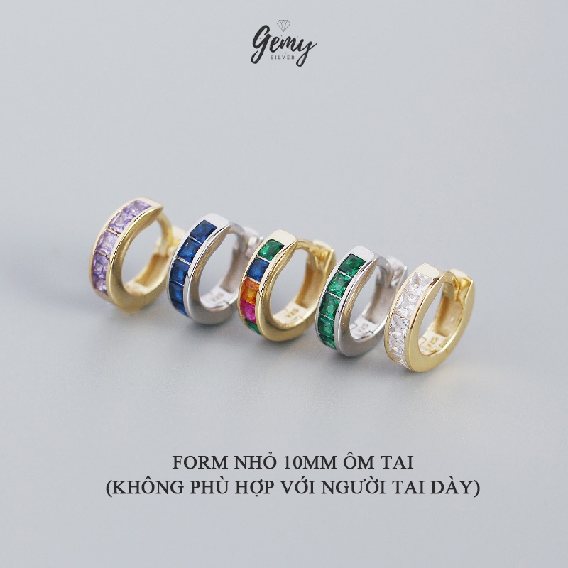Khuyên tai nam bạc 925 hoa tai đá tròn Form nhỏ nhiều màu basic KN161 (1 chiếc)  | GEMY SILVER
