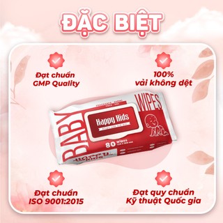 Thùng 10 gói khăn ướt Happy Kids Đỏ gói 80 tờ không mùi
