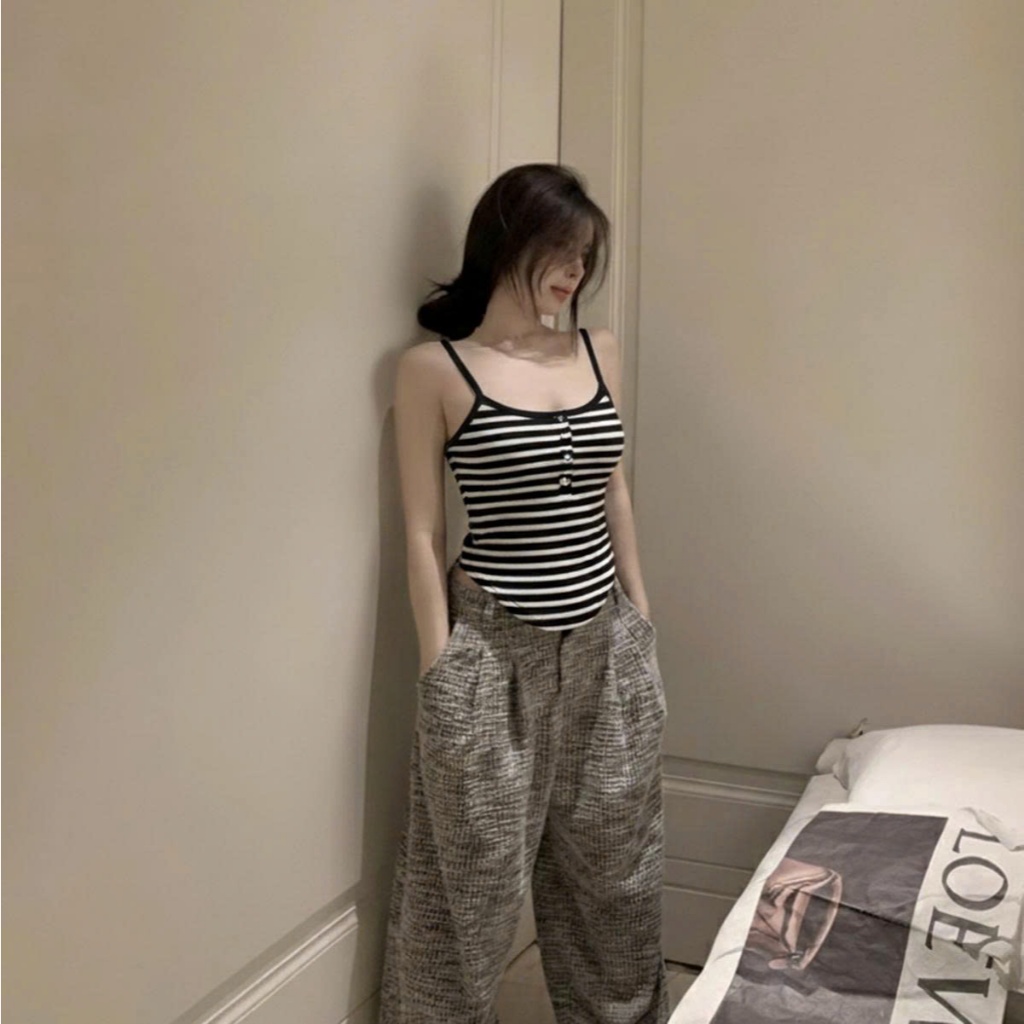 Áo Hai Dây Nữ BABEE Ôm Dáng Thiết Kế Vạt Bầu Màu Trơn Thời Trang Chất Thun Co Giãn Thoáng Mát Mùa Hè