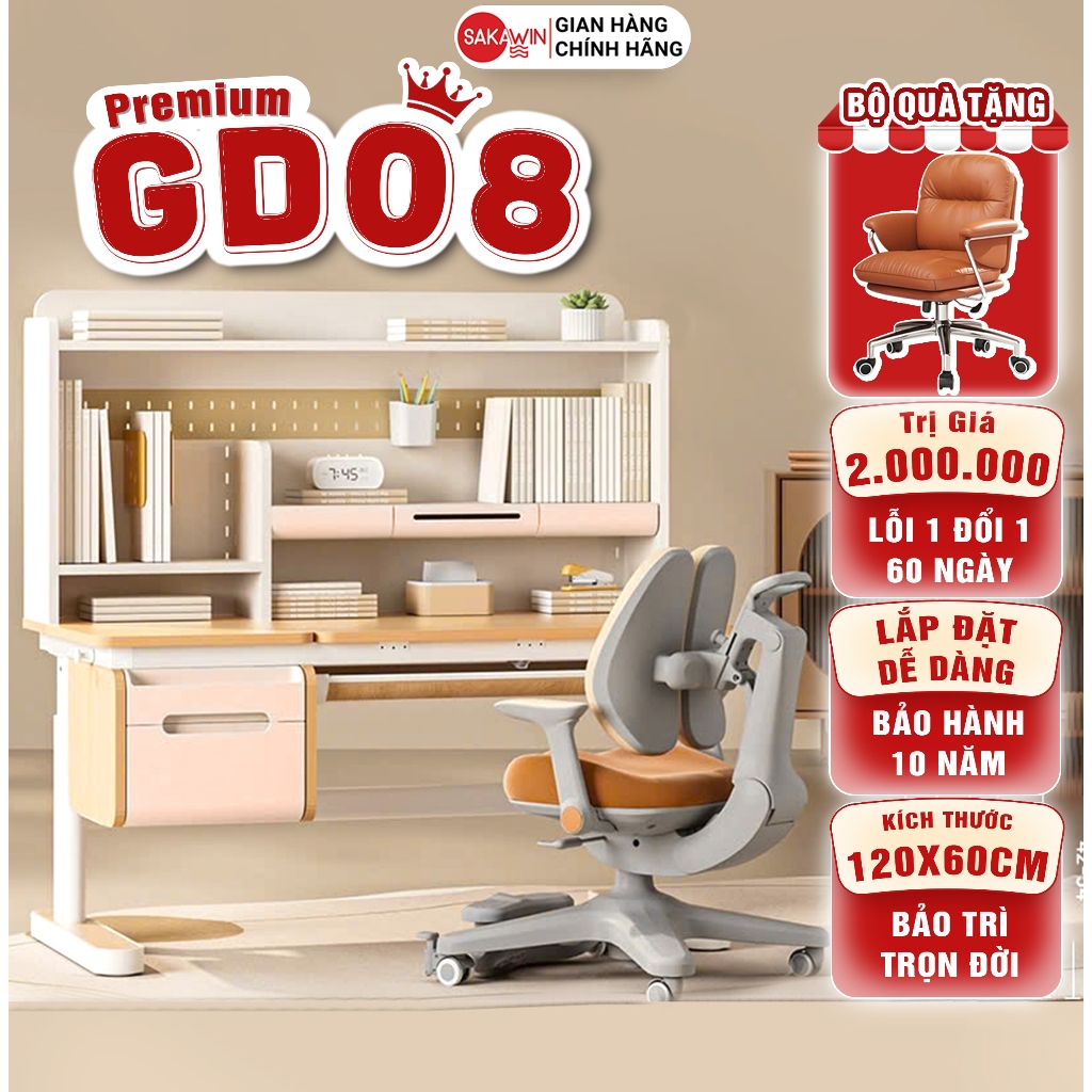 [Mẫu Mới 2026] Bộ bàn học cho bé cao cấp Sakawin Premium GD08 Bàn học sinh thông minh chống gù